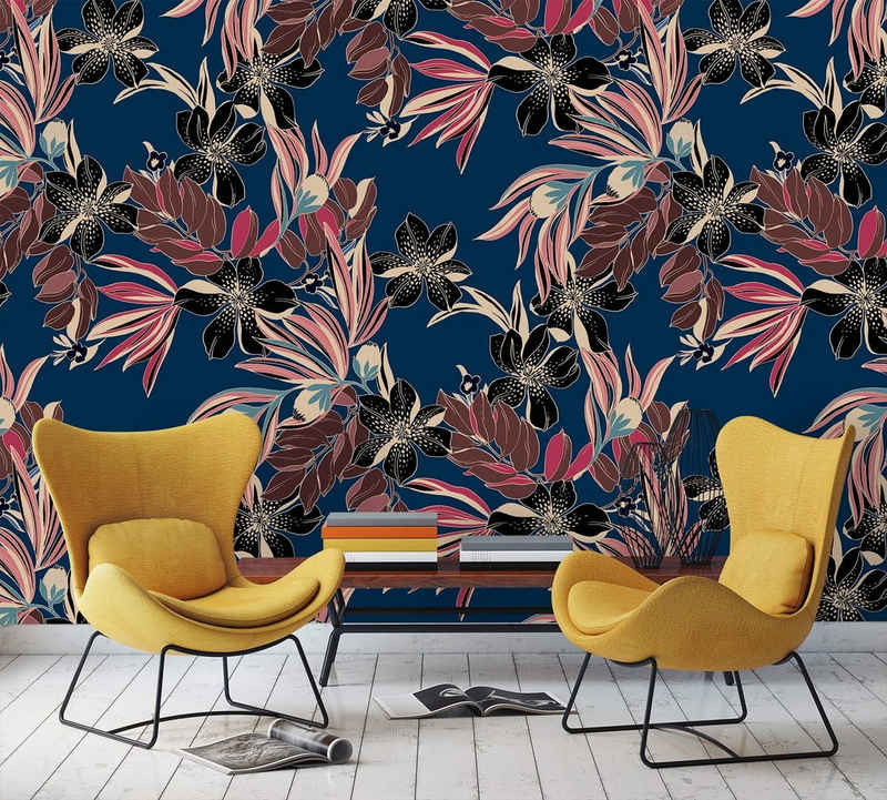 Newroom Vliestapete, [ 2,7 x 2,12m ] großzügiges Motiv - kein wiederkehrendes Muster - nahtlos große Flächen möglich - Fototapete Wandbild Blumen Blätter Made in Germany