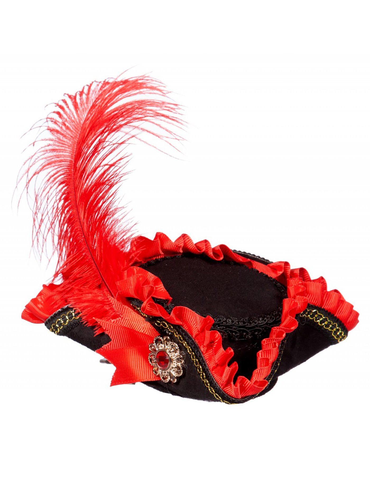 Metamorph Piraten-Kostüm Mini-Dreispitz rot, Hübscher Piratenhut in Miniaturformat