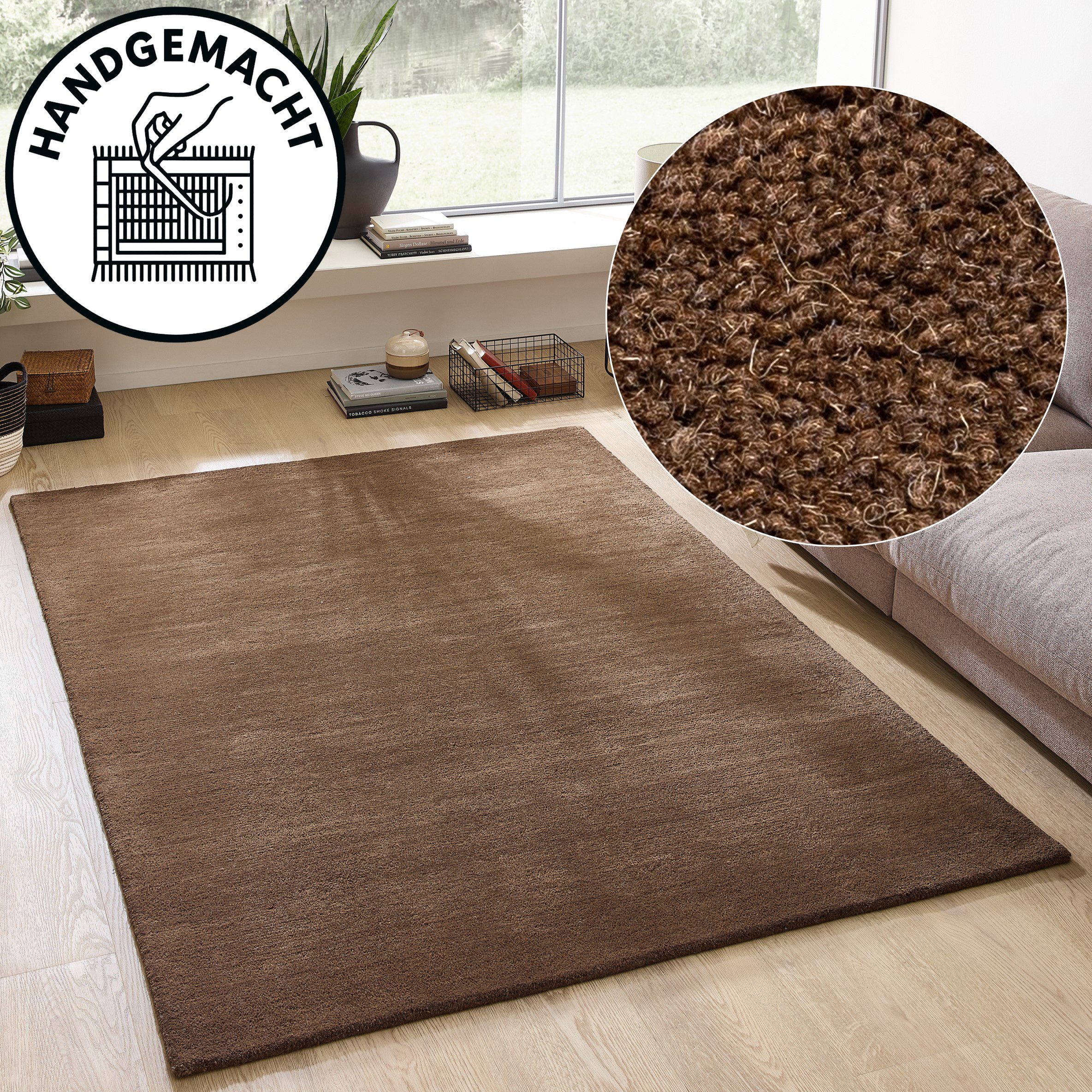 OTTO home Wollteppich Gabbo Natur, Handgefertigt, Teppich, reine Wolle, meliert, rechteckig, Höhe: 14 mm, reine Wolle, Uni, Wohnzimmer, Schlafzimmer, Esszimmer