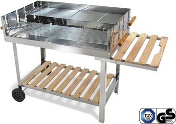 RESCH Holzkohlegrill 502599 BBQ mobiler Grillwagen, 10 Personen, 145 x 90 x 60cm, Grill, für Garten, Balkon, Camping, Terasse geeignet, Edelstahl Grillstation, Barbecue Griller, Holzkohlegrill, XXL Standgrill Outdoor Balkongrill Gartengrill Kohlegrill Campinggrill