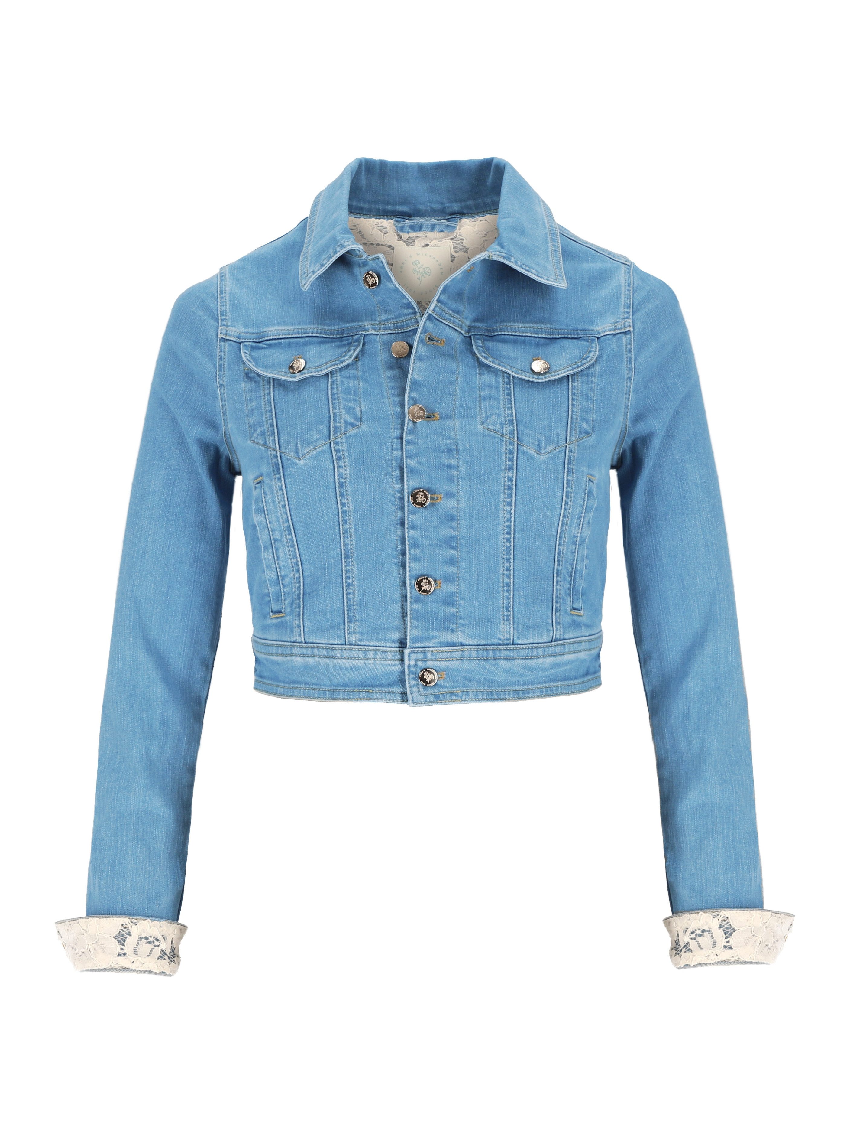 Jeansjacke Premium Brautjacke (made in Europe) Jeansjacke mit Spitze & Bestickung