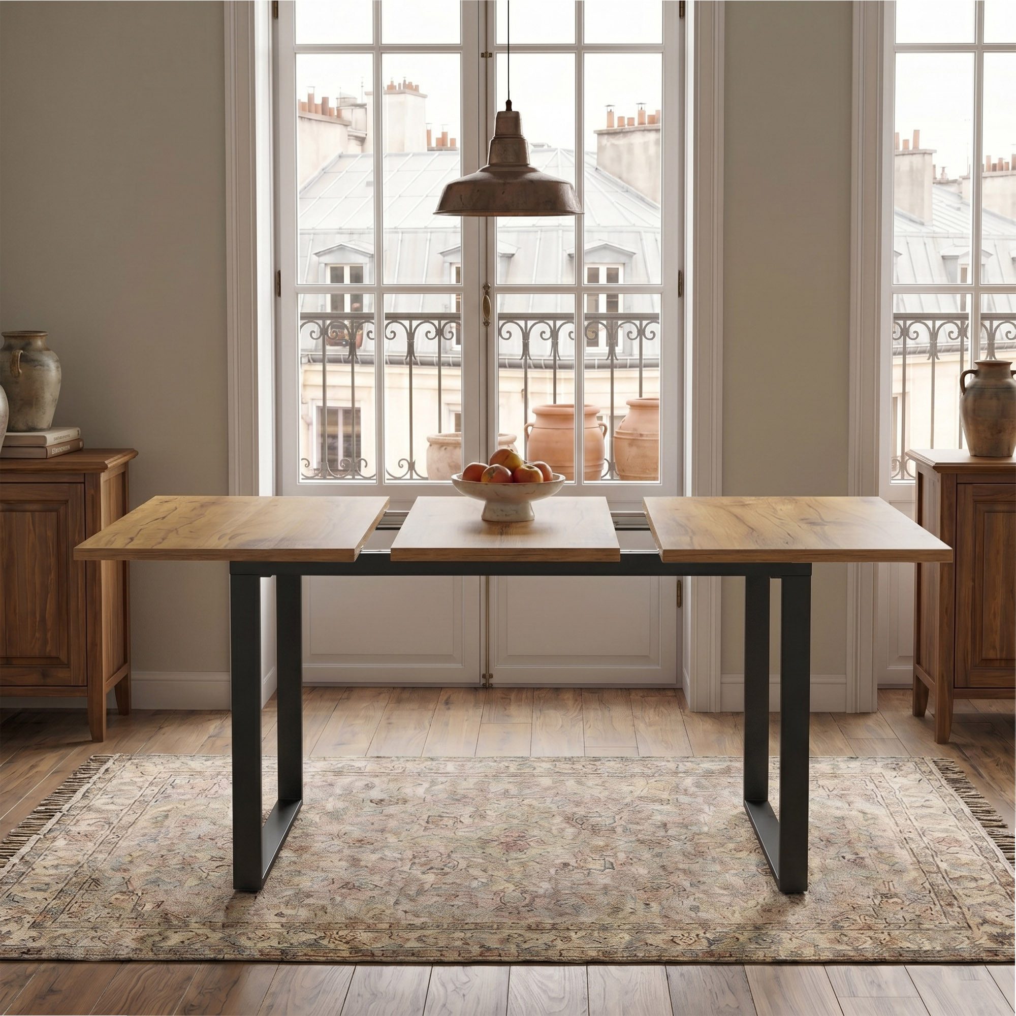 B&D home Essgruppe Essgruppe Anna & Vicka, (Set, 5-tlg., 1 Tisch / 4 Stühle), Esstisch ausziehbar bis 160cm für 4-6 Personen, Stühle in Samtstoff