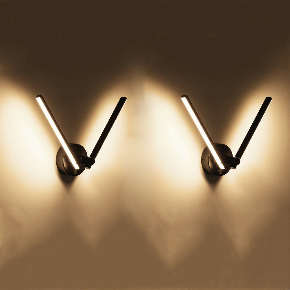 LETGOSPT LED Wandleuchte Wandlampe Wohnzimmer 180° Schwenkbar Schwarze Wandbeleuchtung, LED fest integriert, Warmweiß, Flurlampe Wohnzimmerlampe, für Treppenhaus Wohnzimmer Schlafzimmer 2 Stück