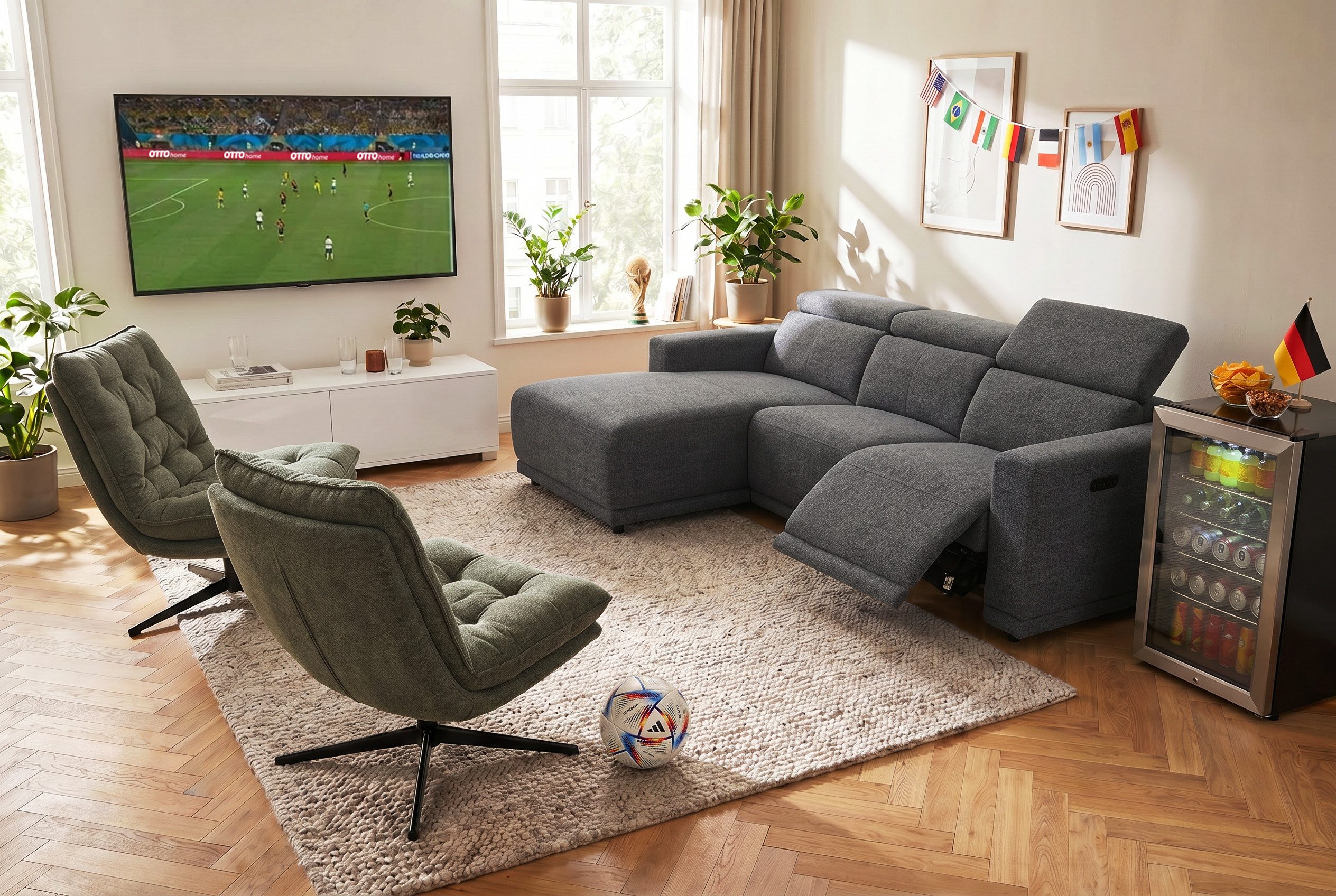 OTTO home Ecksofa LEOON L-Form, 255 cm - elektr. Relaxfunktion, mit USB A/C-Anschluss. Federkern, verstellbaren Kopfstützen, Webstoff