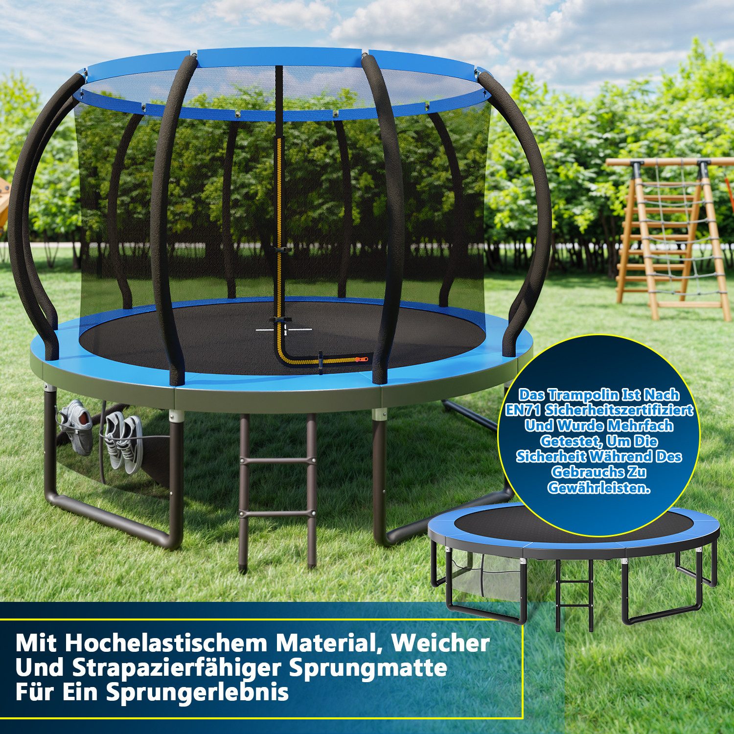 HOMALL Gartentrampolin Kindertrampolin Ø305/366, Gewicht 150kg, Ø 366 cm, (228 cm, Ø 228/305/366/427 cm, mit Sicherheitsnetz und Leiter, 360° Schutzgitter)