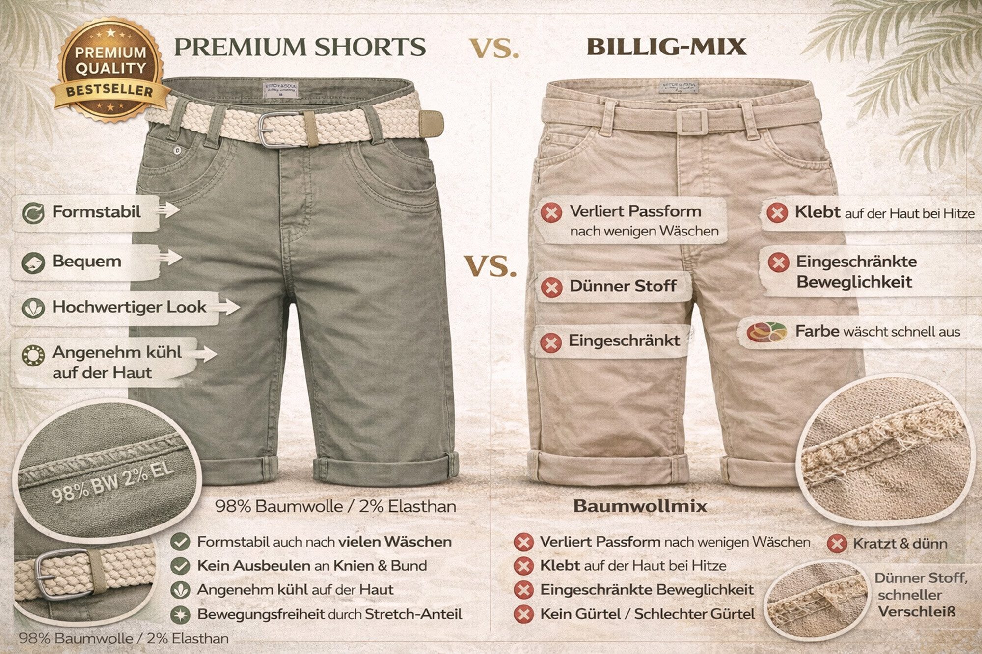 SUBLEVEL Shorts Damen Bermudas kurze Hose Baumwolle Jeans Sommer Chino Stoff
