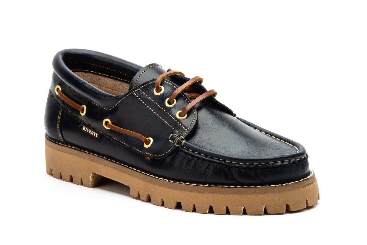 Riverty Herren Schnürschuh Authentic Classic Leder Blau, Marine Bootsschuh