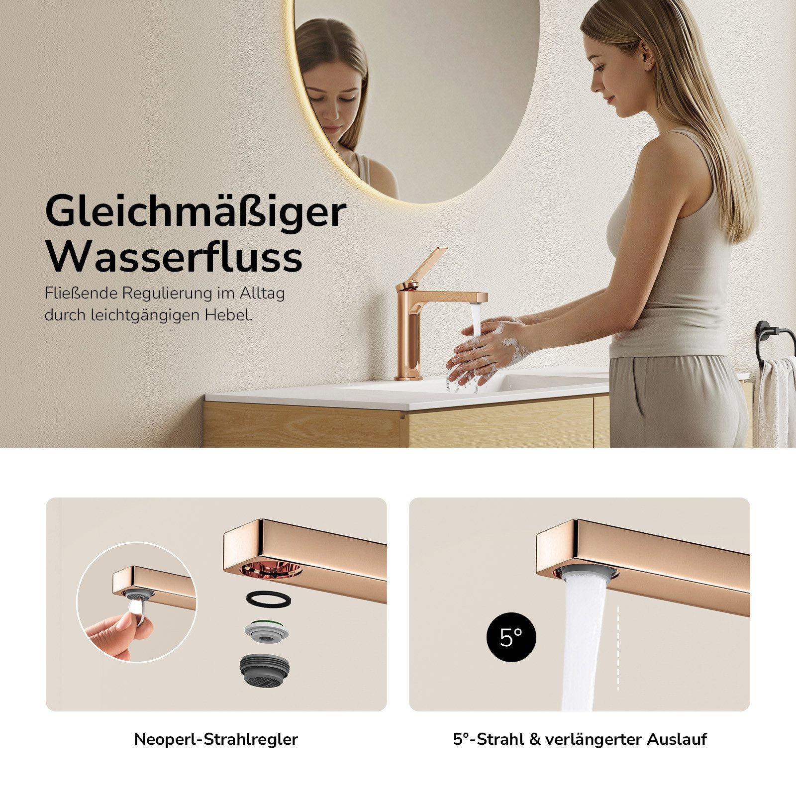 EMKE Waschtischarmatur Badezimmer Mischbatterien Einhebel Wasserhahn für Aufsatzbecken Kupfer (Mischbatterie) Höhe 12,5 cm, mit heißes und kaltes Wasser, chrom/ – Bild 3 von 5