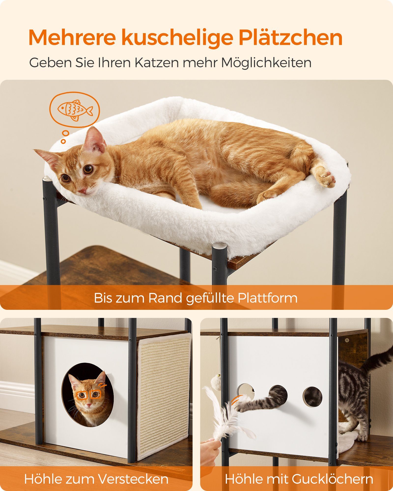 TRIXIE Addison Kratzbaum 90,2 Cm – Mit 2 Höhlen, Sisal-Kratzbäumen, Hängematte & Bett Für Katzen