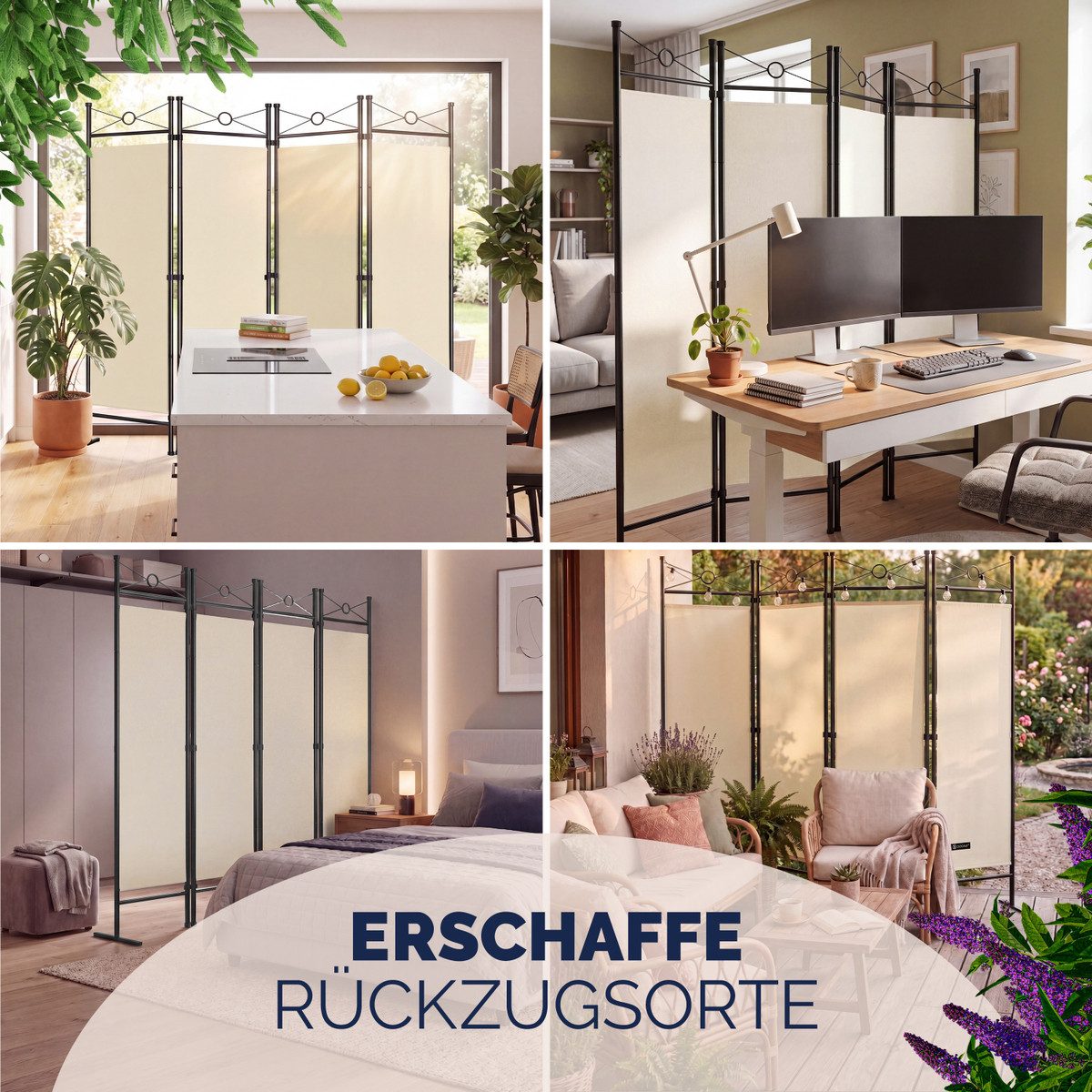 Deuba Paravent Lucca, 2er Set 180x163cm Verstellbar Faltbar Stabil 4 teilig Indoor