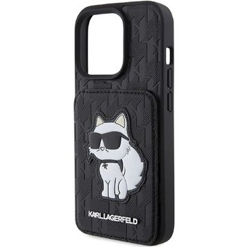 KARL LAGERFELD Handyhülle Case iPhone 15 Pro Max aufstellbar Katze Kunstleder schwarz 6,7 Zoll, Kantenschutz