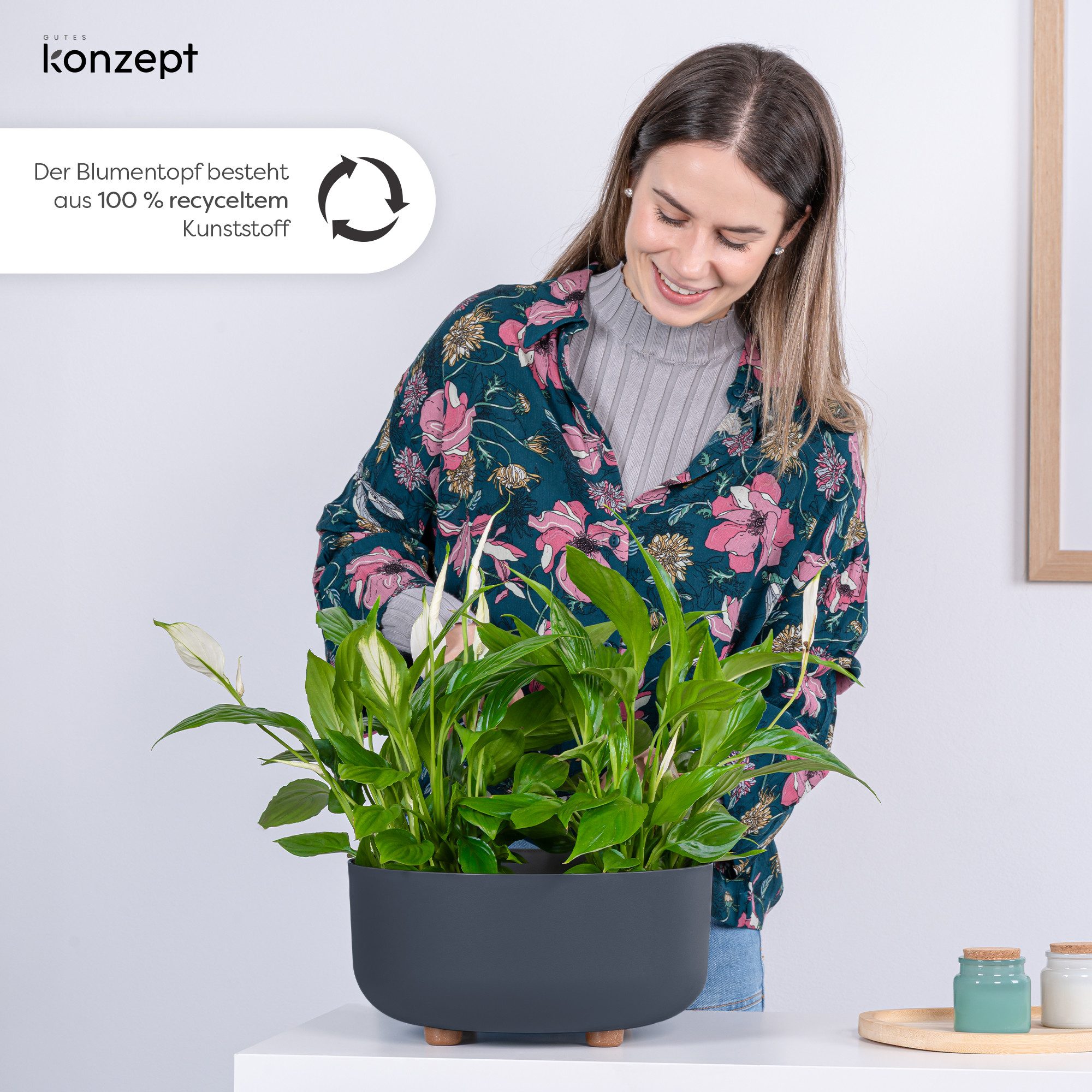 KONZEPT Blumentopf mit Füßen Ø 30 cm, Höhe 14 cm, für innen & außen, Kratzfest, Leicht, UV-beständig, Wetterfest, mit Füßen