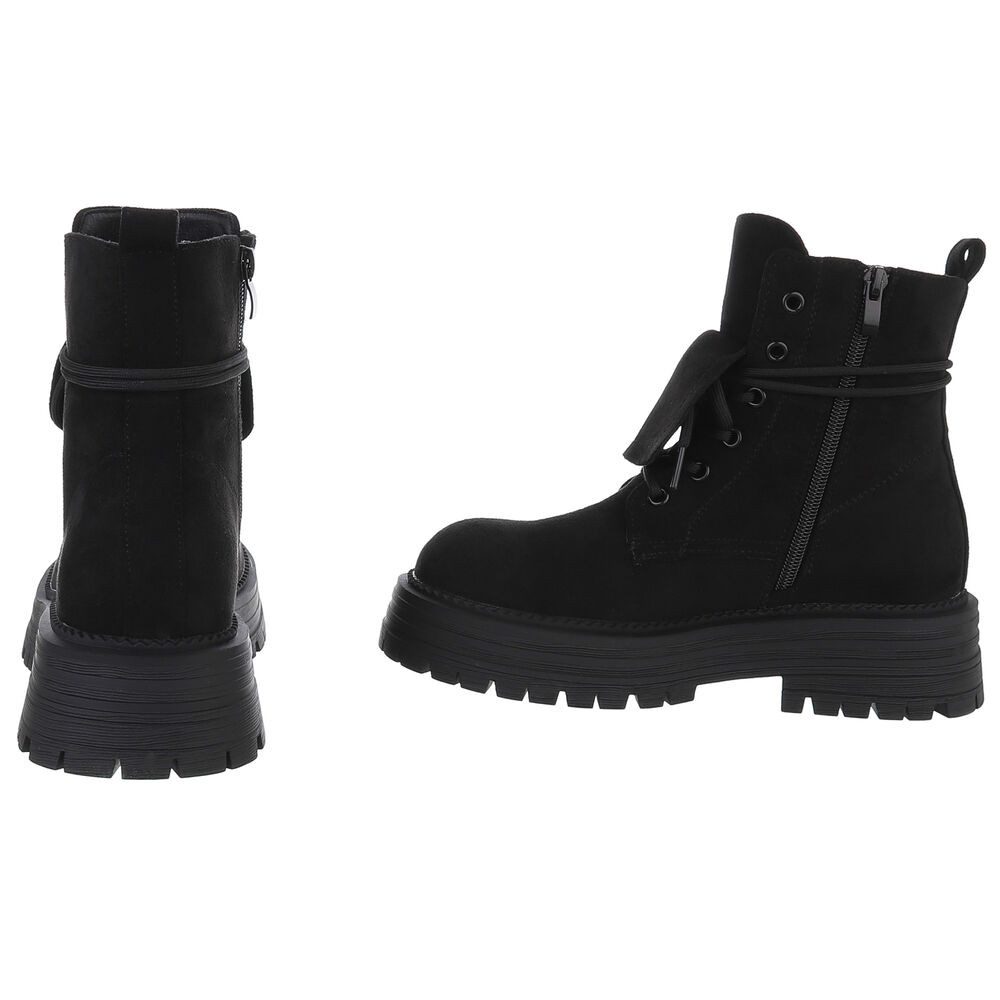 Ital-Design Robuste Damen Freizeitboots mit markanter Sohle Schnürstiefelette (90169542) Blockabsatz Stiefeletten in Schwarz