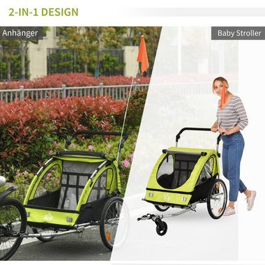 HOMCOM Fahrradkinderanhänger »2-in1 Fahrradanhänger mit Platz für 2 Kinder«