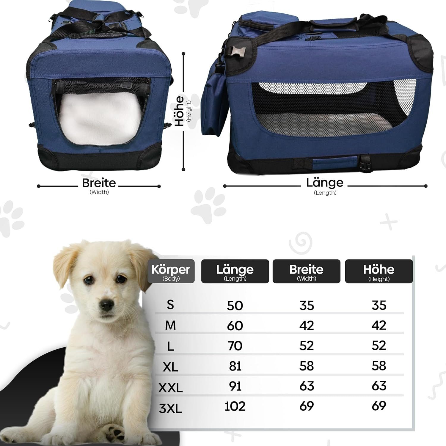 Defactoshop Tiertransportbox Transporttasche Hundebox faltbar Hundetasche für Haustiere Katze