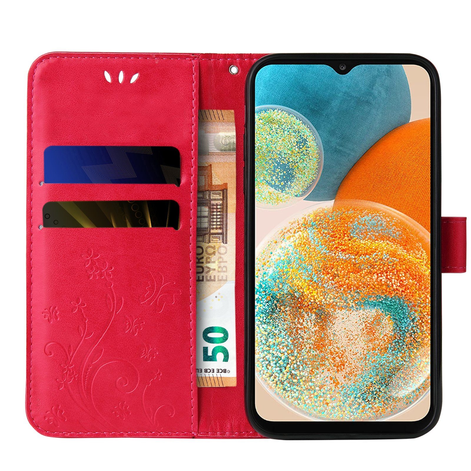 Tec-Expert Handyhülle Cover Tasche Hülle für Samsung Galaxy A23 5G 6,6 Zoll, Klapphülle Case mit Kartenfach Fliphülle aufstellbar, Motiv Blumen