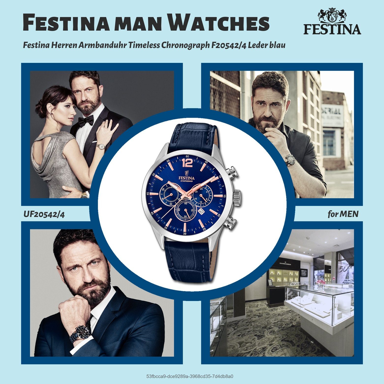 Festina Herren groß Leder 44mm), Fashion-S Herrenuhr Chronograph Gehäuse, (ca. Festina rundes Lederarmband, Uhr F20542/4, mit