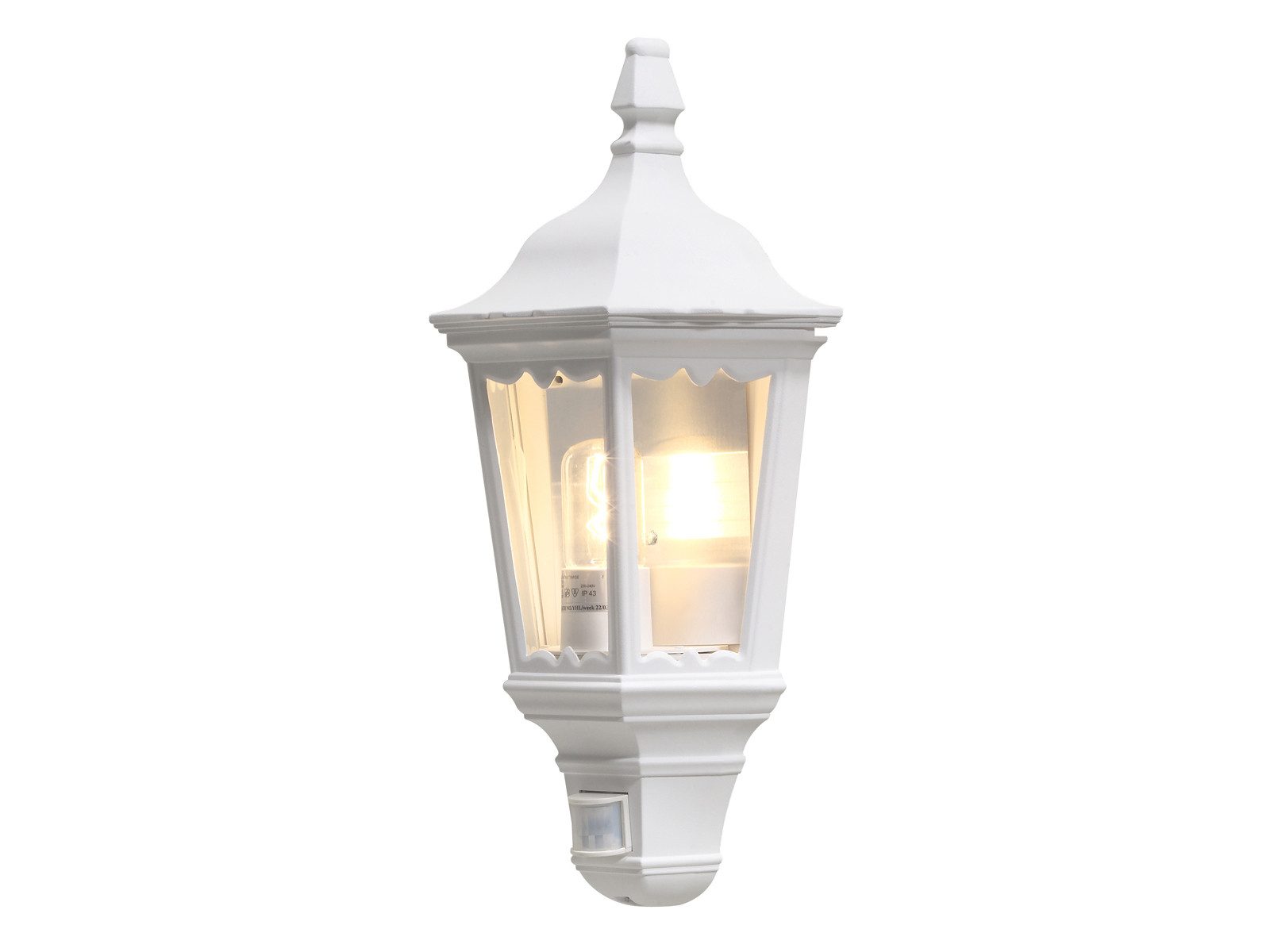 KONSTSMIDE LED Außen-Wandleuchte Laterne mit Bewegungssensor, Höhe 49,5cm, Bewegungsmelder, LED wechselbar, Warmweiß, Wand Außenleuchte Halbschale Fassadenbeleuchtung mit E27 Leuchtmittel