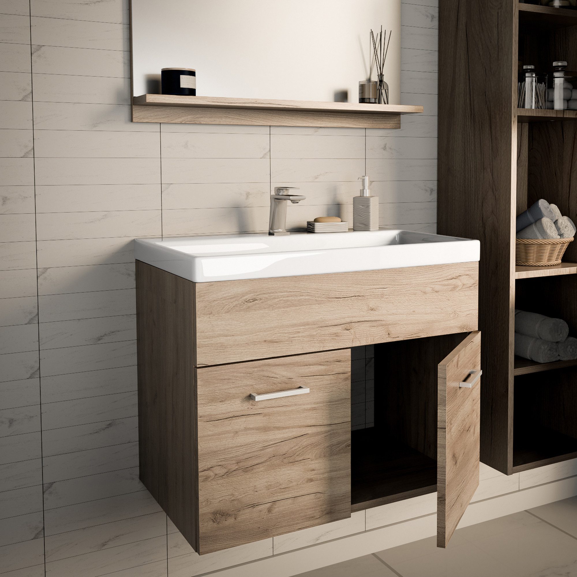 en.casa Waschtisch, mit Waschbecken »Krildihana« 61x40x50cm Eicheoptik günstig online kaufen