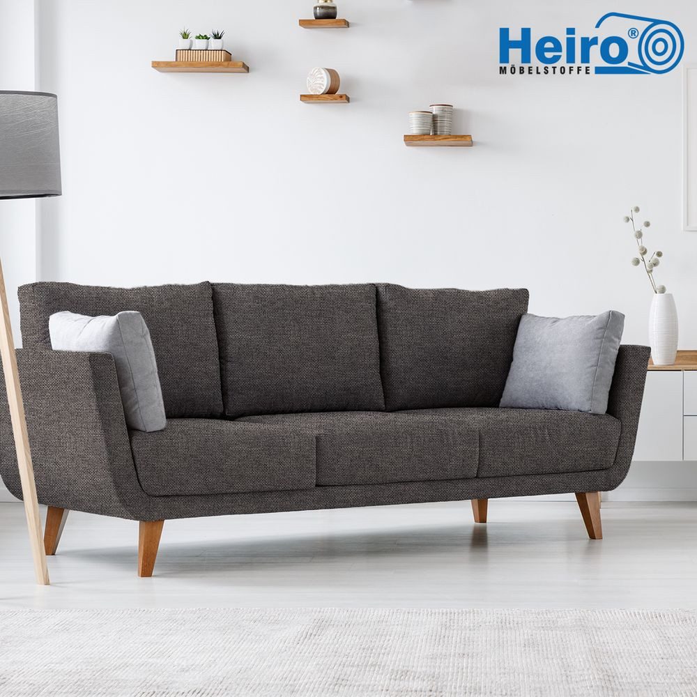 Heiro Stoff Flachgewebe Möbelstoff Unit Graphit mit Fleckschutz, Polsterstoff Meterware - Breite:143 cm
