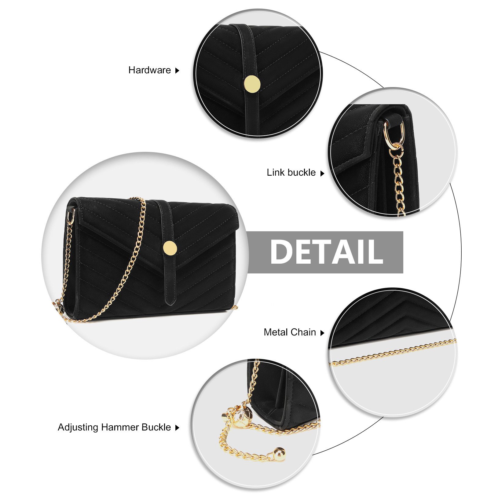 Miss Lulu Clutch Damen-Clutch – Elegante Abendtasche mit Kette