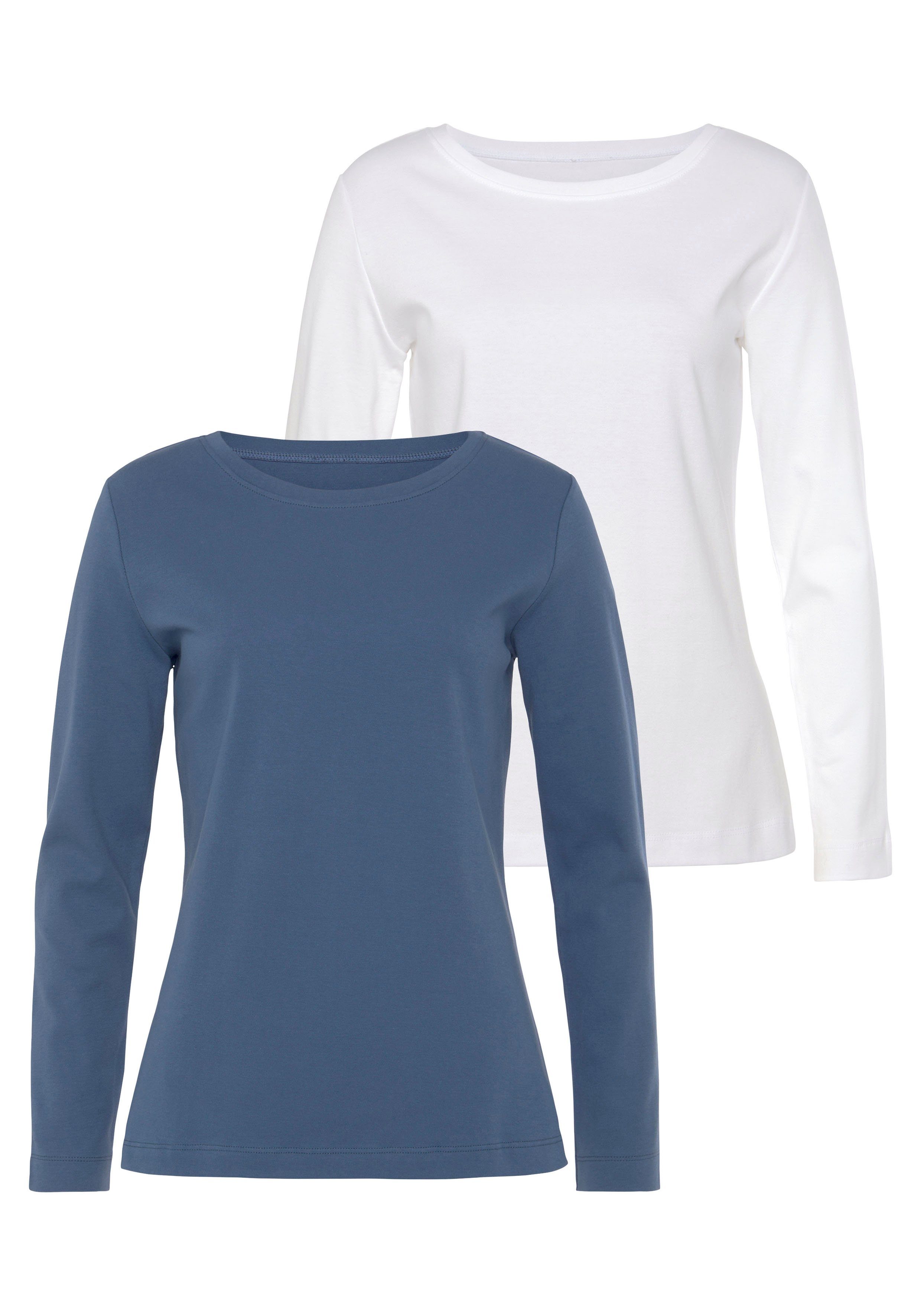 Vivance Langarmshirt aus reiner Baumwolle (2er-Pack) günstig online kaufen