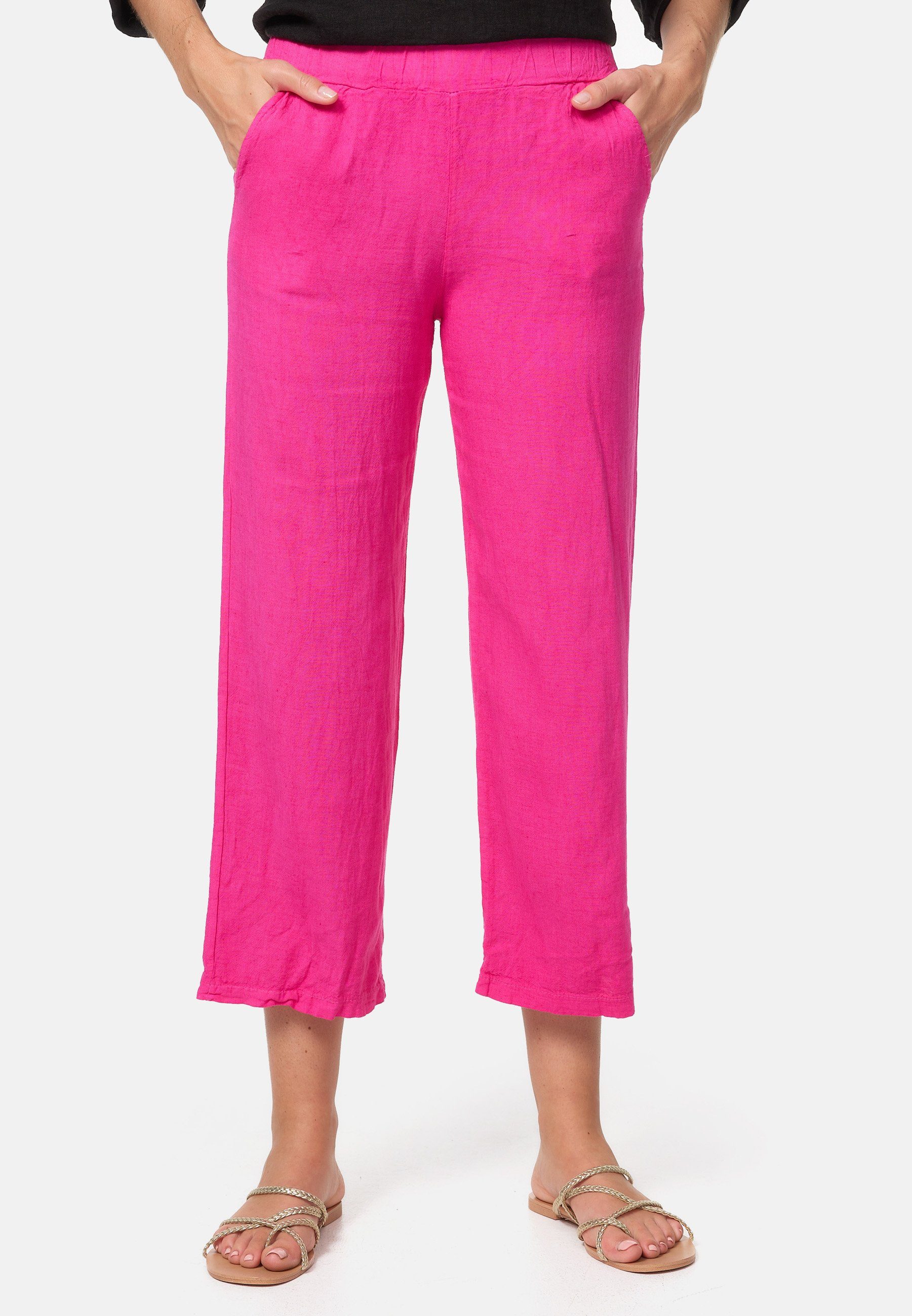 Länge, mit (Leichte Leinenhose 7/8 Taschen) Atmungsaktiv, Länge Sommer SELECTED 7/8-Hose Leinen in 7/8 PM Taschen, PM44 Pink