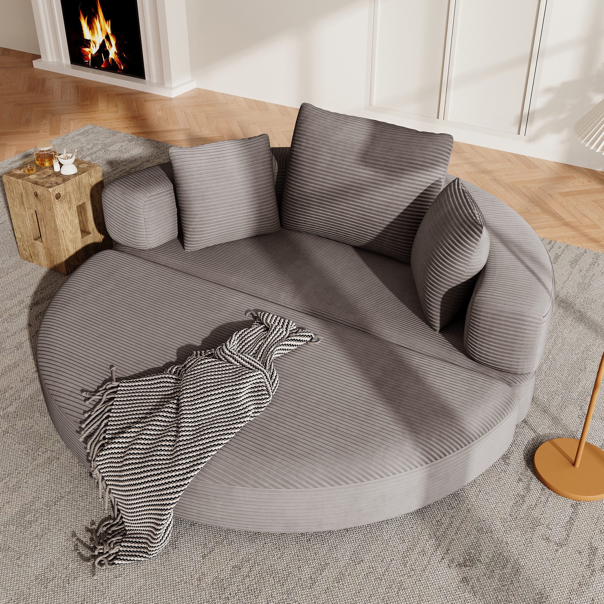 Merax Schlafsofa mit Schlaffunktion, Multifunktionales Sofa mit Hocker, Boneless Couch, Klappsofabett für Wohn/Arbeits/Schlafzimmer 1 Teile, 2-in-1 Sofa-Bett mit Cordstoffbezug inkl. 3 Kissen, 173x176cm