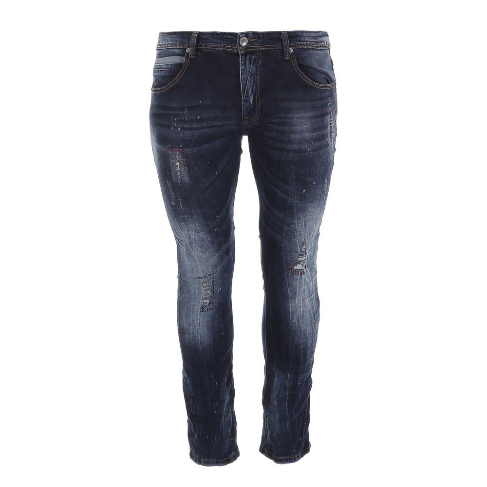 Stretch Freizeit Dunkelblau Herren Ital-Design Destroyed-Look Jeans in Stretch-Jeans