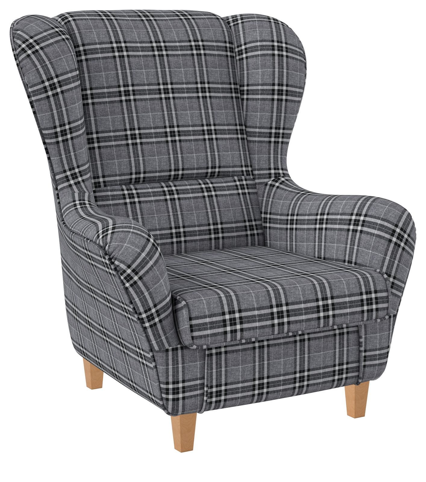 Supellex Ohrensessel Sofia Relaxsessel mit Hocker – Oxford kariert Grau
