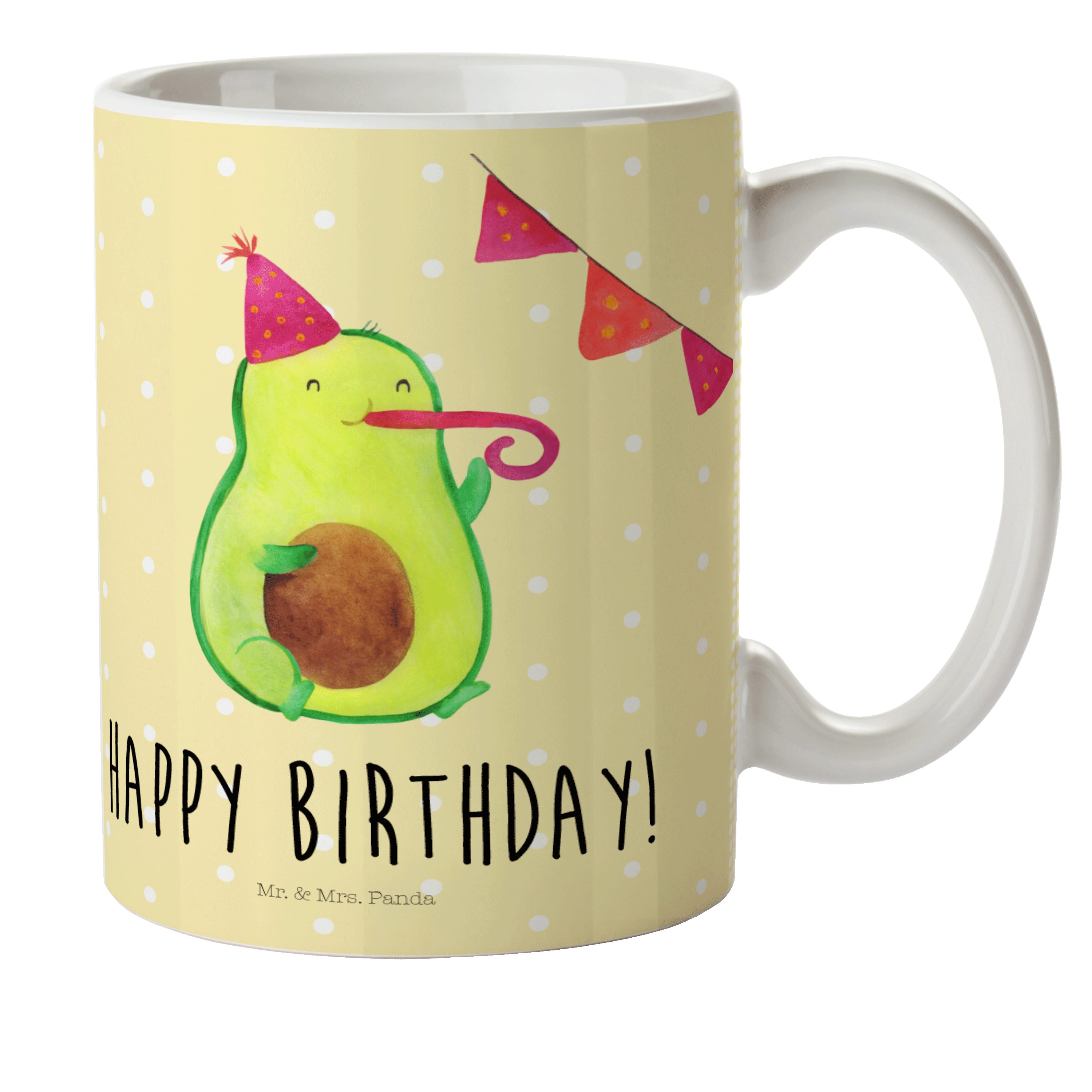 Kaffeetasse, Gelb Kunststoff - Pastell Mr. - & Mrs. Geburtstag, Kinderbecher Geschenk, Birthday Panda Avocado