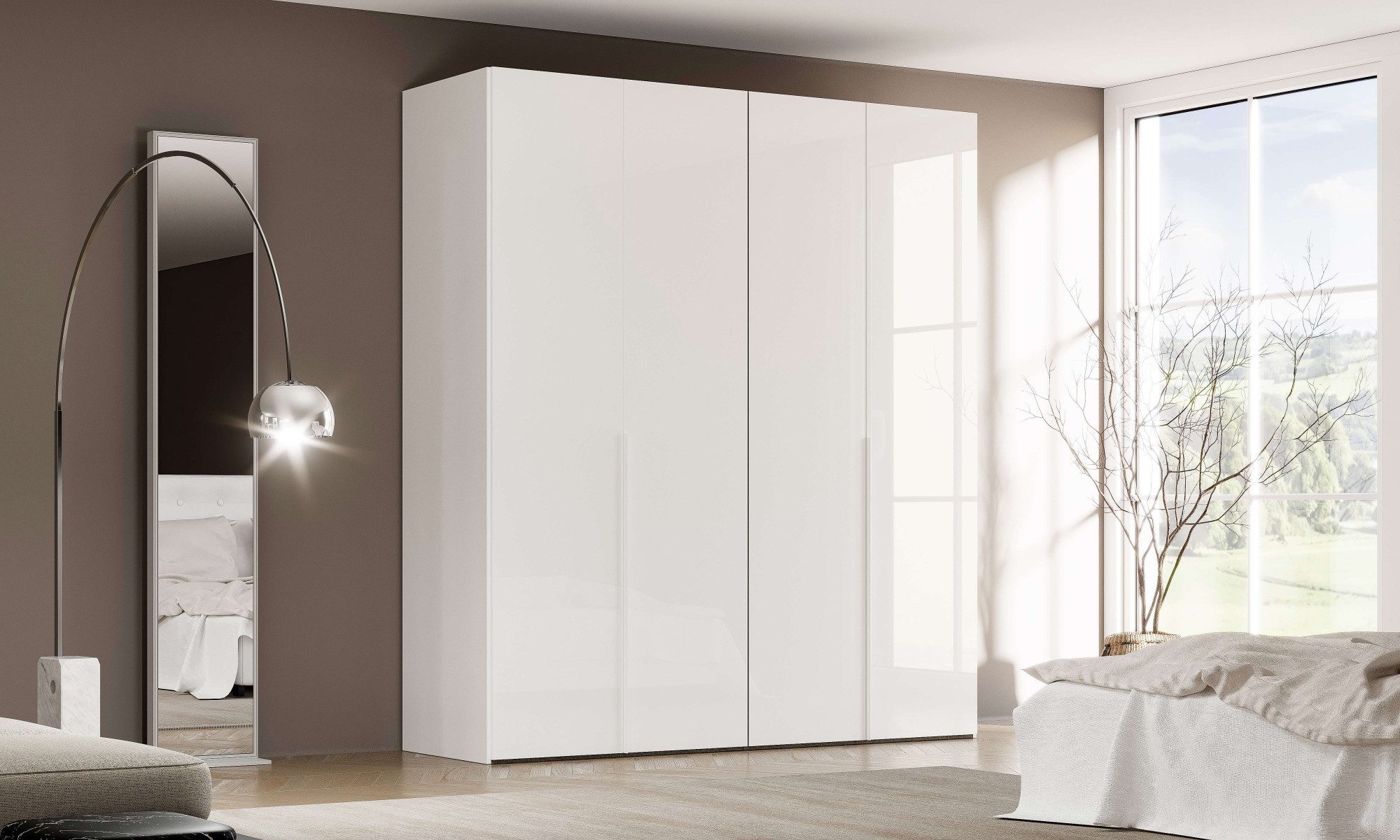 OTTO home Kleiderschrank Drehtürenschrank MISTER Kleiderschrank Garderobe Hochglanz Weiß Made in Italy, Basic- und Premium-Ausstattung, Breiten 200/300/400 cm.