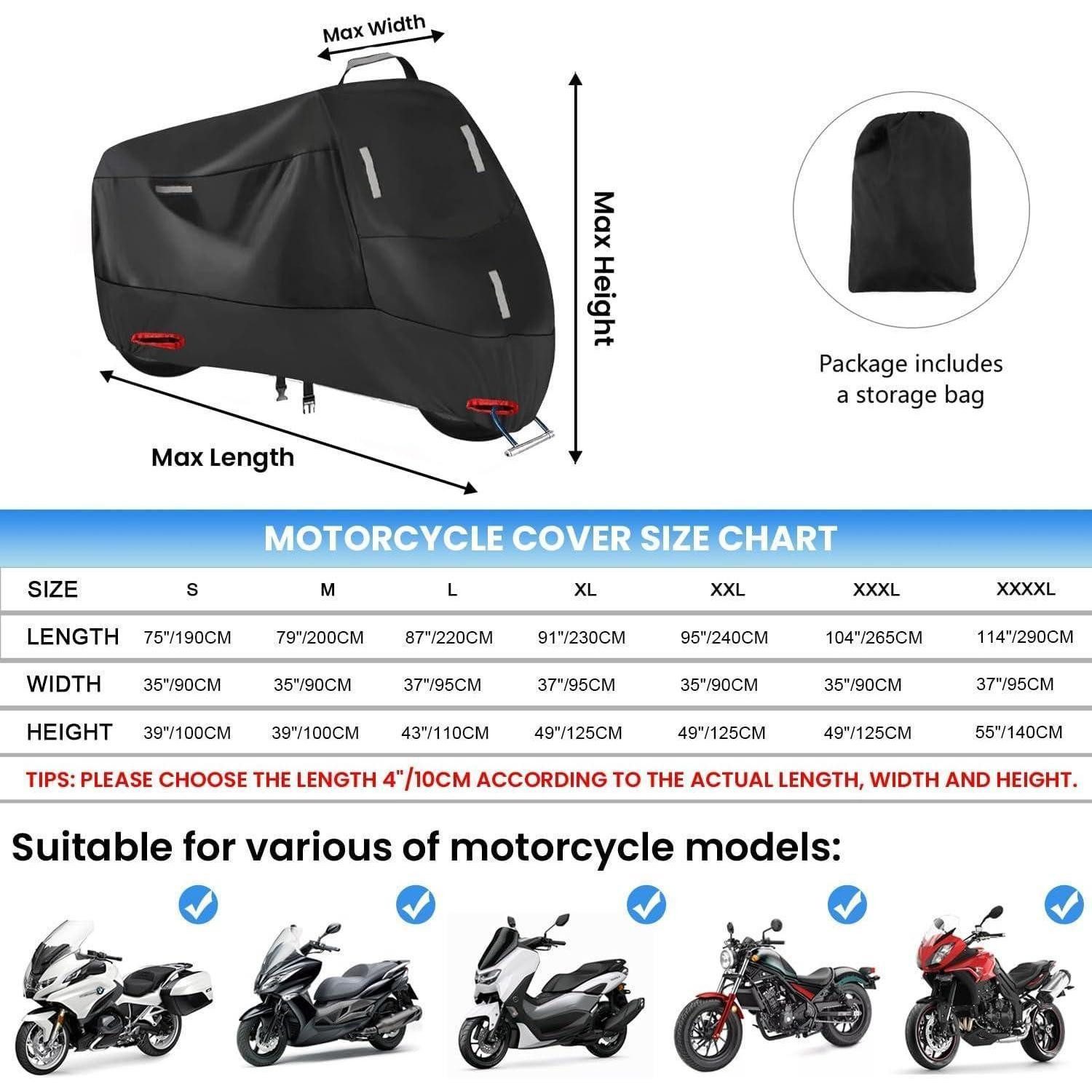 LuxusKollektion Schutzplane Motorradabdeckung 300D Wasserdicht XL 230x95x125cm Silber Schwarz