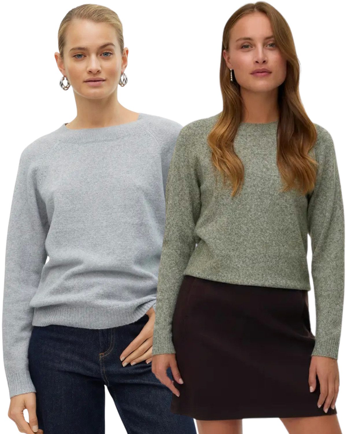 Vero Moda Rundhalspullover (2er-Set) Feinstrick Pullover basic unifarben für jeden Tag