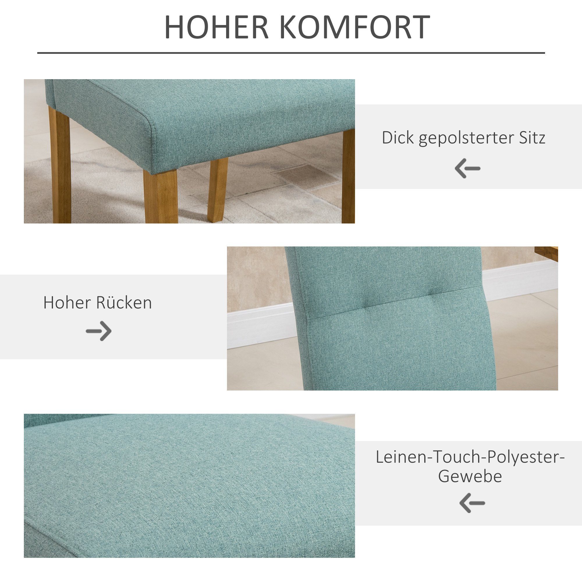 HOMCOM Esszimmerstuhl Esstischstuhl (2er Set grün Küchenstuhl Leinen-Polyester-Gewebe St), Esszimmerstühle, 2 Grün | Essstühle Rückenlehne grün