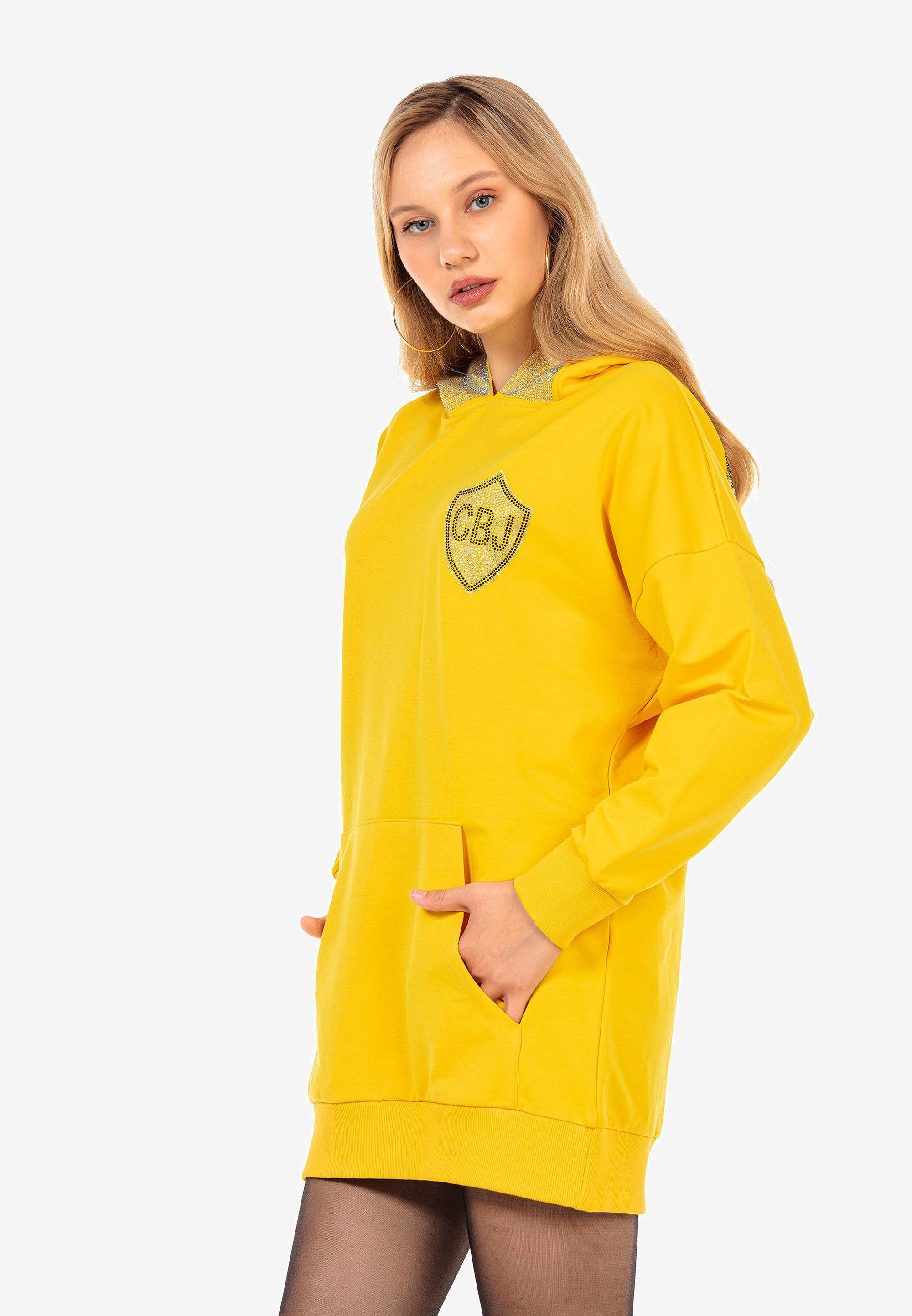 Cipo & Baxx Strass-Design Jerseykleid aufwendigem mit gelb