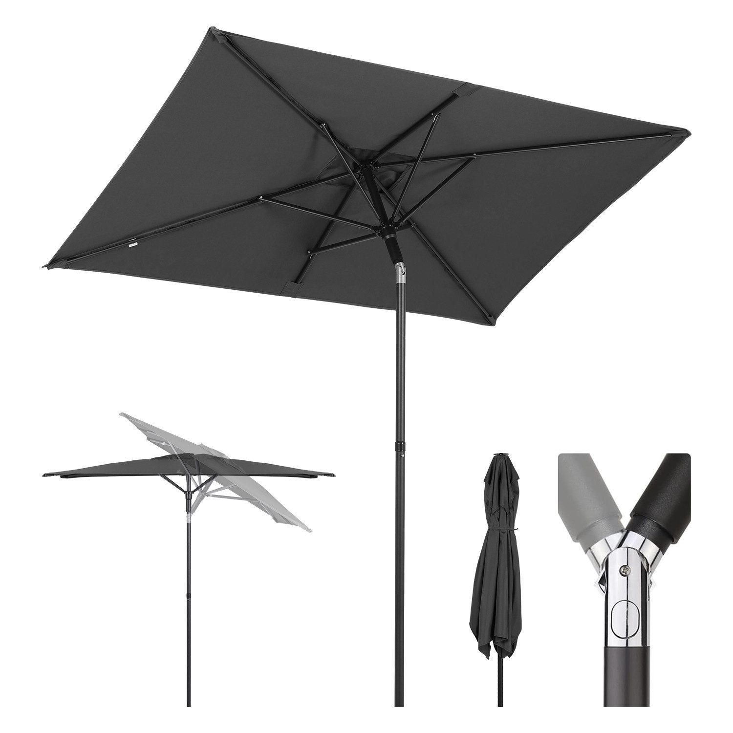 Sekey Balkonschirm 200 x 125 cm Rechteckiger Sonnenschirm mit Schnellöffnungs-Knopf UV50+, LxB: 200,00x125,00 cm, mit/ohne Balkongeländer, Windfest, Kippbar, fü – Bild 3 von 5