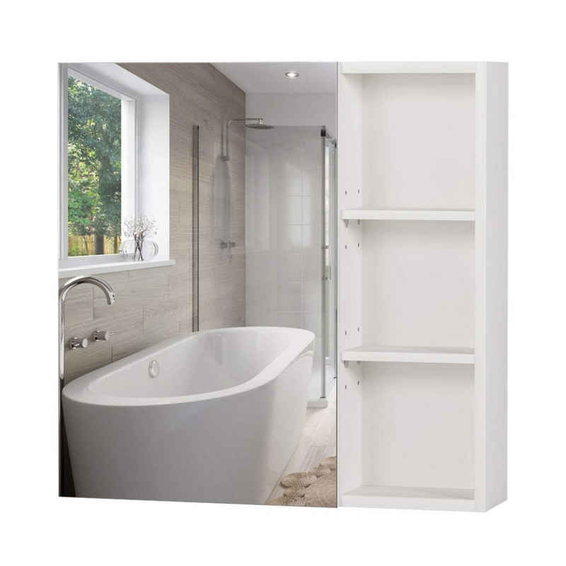 Homfa Spiegelschrank Badspiegelschrank, Hängeschrank mit 3 öffenen Ablagen, Holz, Weiß, 60x60x13,5cm