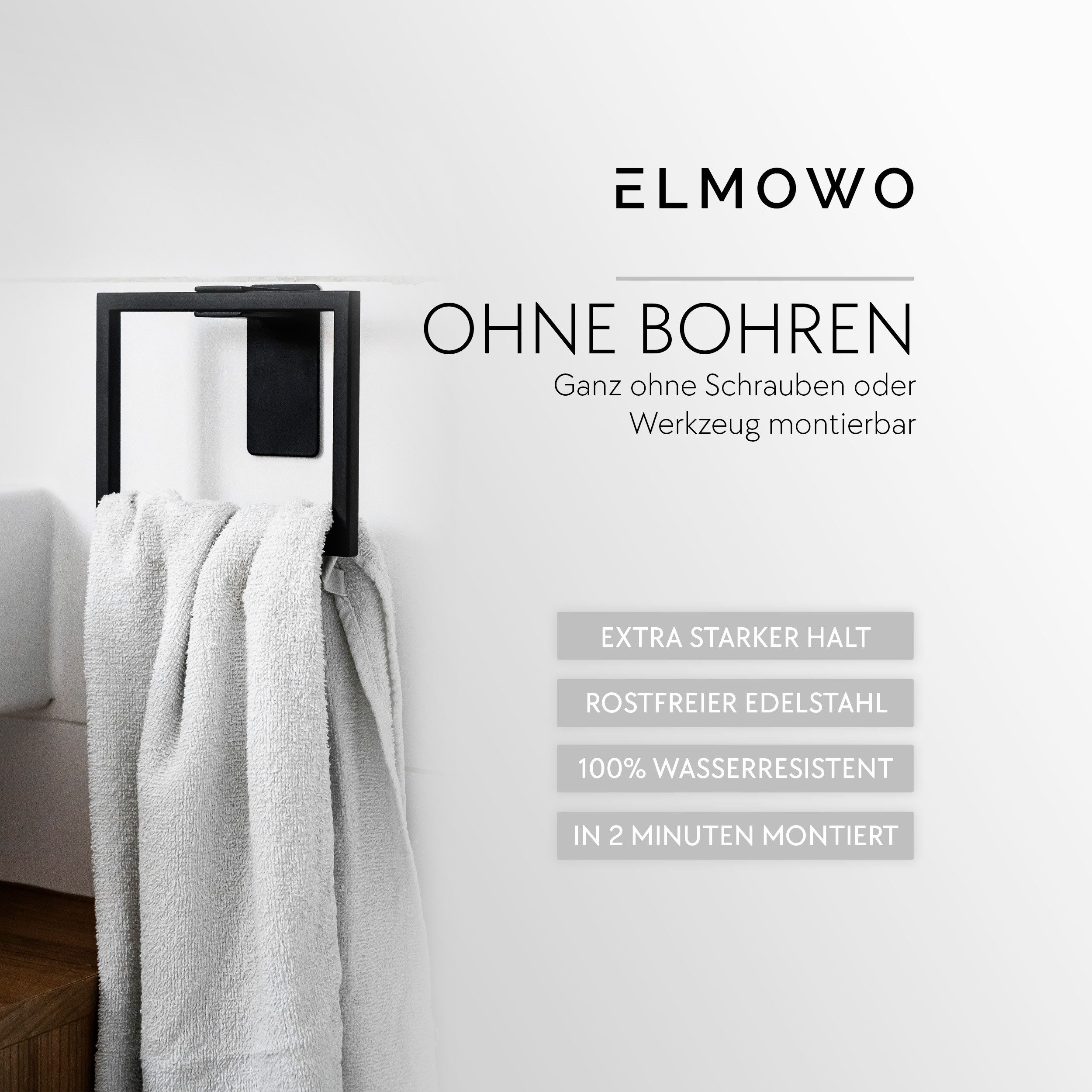 ELMOWO Handtuchring ohne Bohren (eckig) - Handtuchhalterung für das Badezim günstig online kaufen