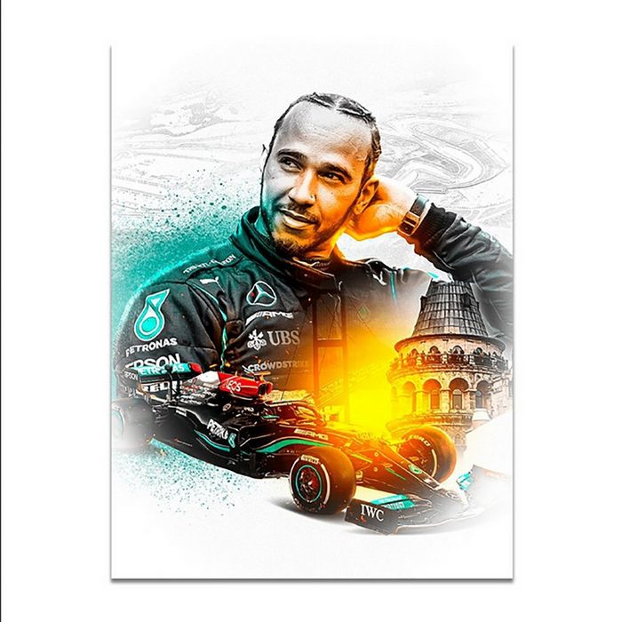 TPFLiving Kunstdruck (OHNE RAHMEN) Poster - Leinwand - Wandbild Formel 1 2022 - Formel 1 Pilot - Rennfahrer - Lewis Hamilton (Leinwand Wohnzimmer Leinwand Bilder Kunstdruck) Leinwand bunt - Größe 20x25cm