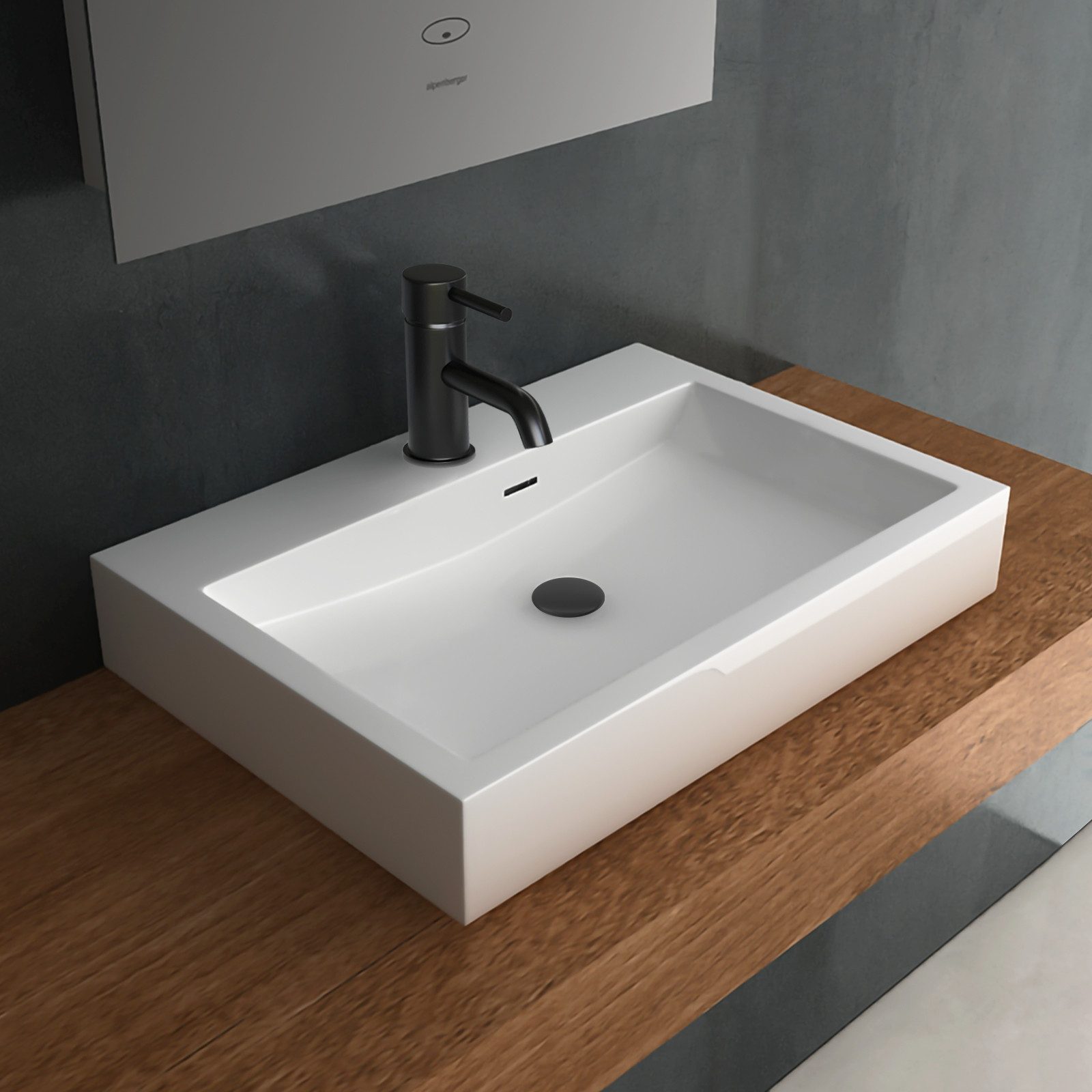 Alpenberger Waschbecken - Rechteckiges Aufsatzbecken aus hochwertigem Miner günstig online kaufen