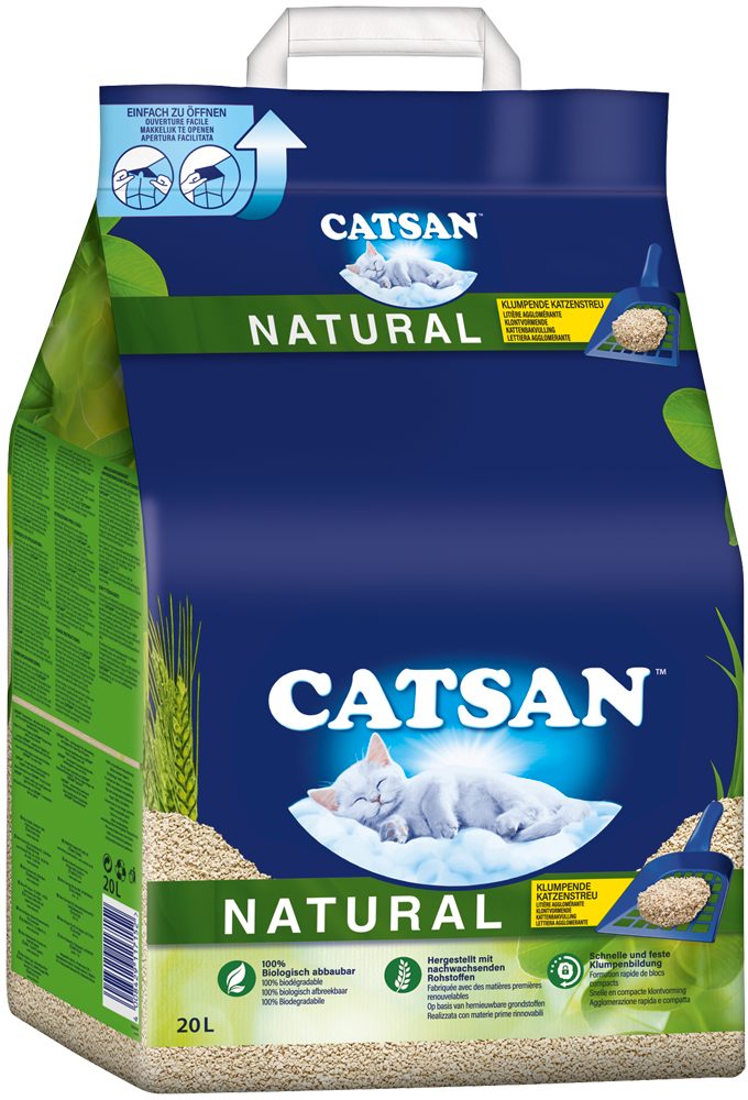 CATSAN Katzenstreu NATURAL Klumpstreu 20l (XXL Vorratspack), 100% biologisch abbaubar