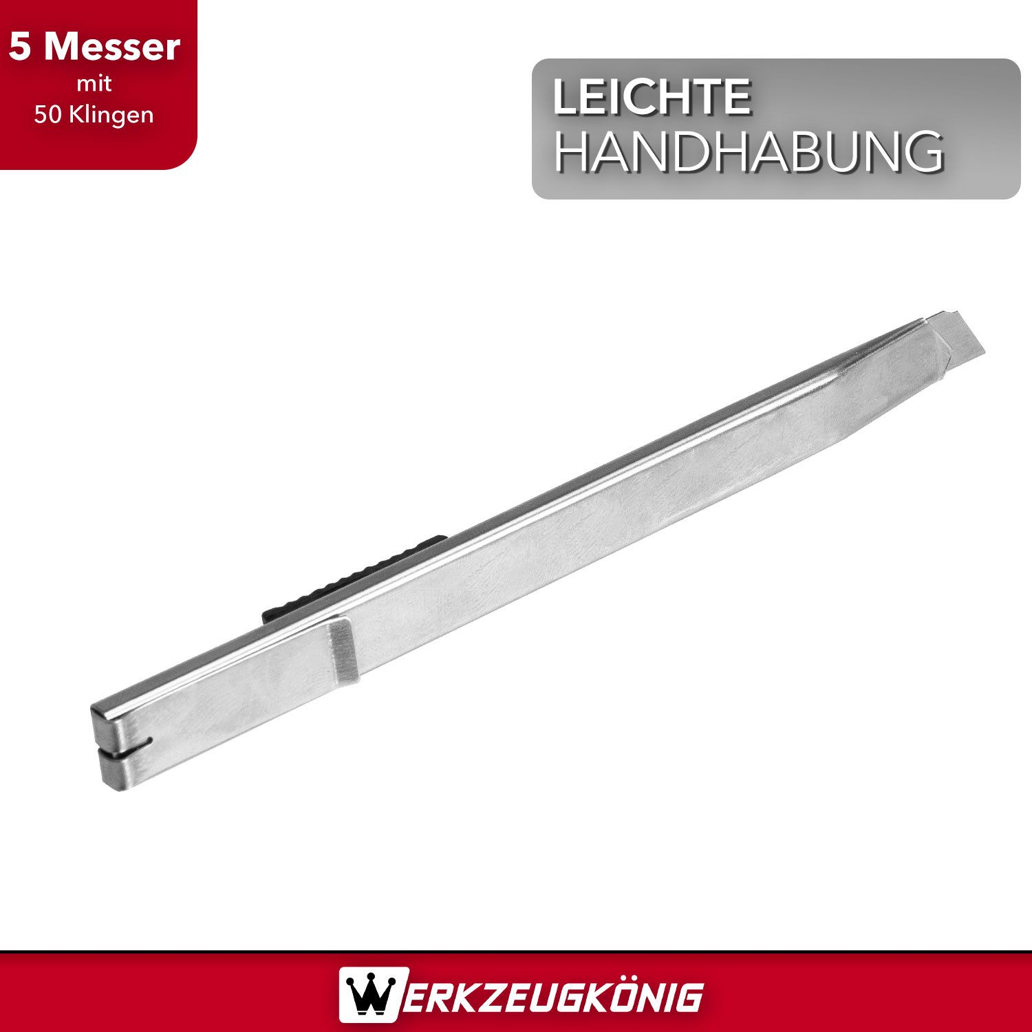 Werkzeugkönig Cuttermesser 9mm + Ersatzklingen, Klinge: 0,9 cm, (5-tlg), mit Feststell- und Abbrech-Funktion - inklusive 10 Ersatzklingen/ Stk – Bild 4 von 5