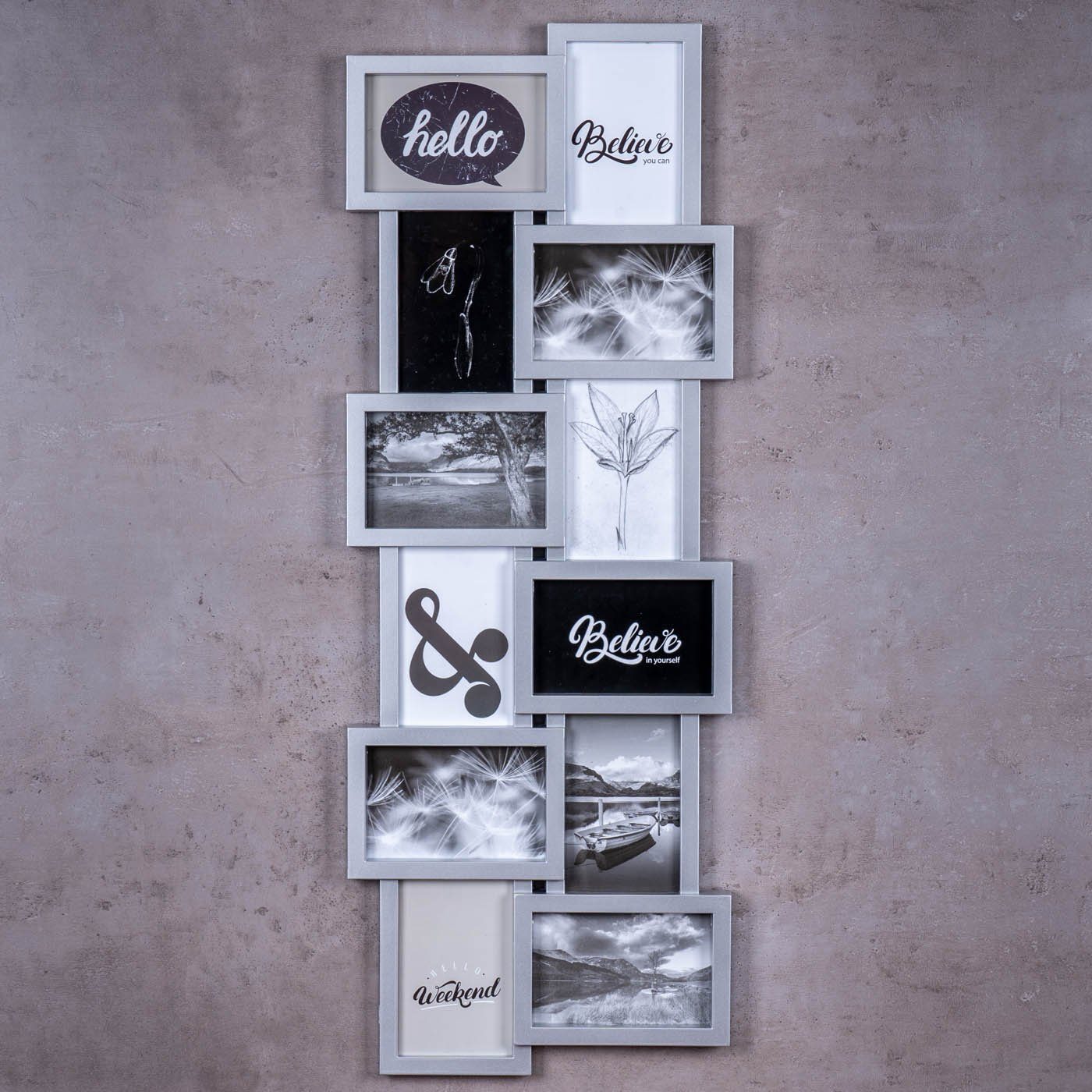 Levandeo® Bilderrahmen Collage, Bilderrahmen silber für 12 Fotos 3D Optik G günstig online kaufen