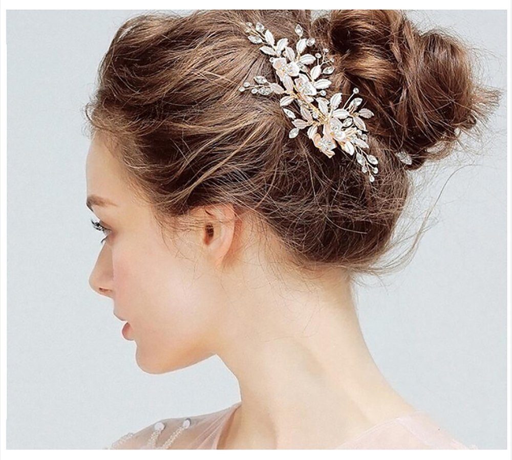 Scheiffy (2 Blumen-Blatt-Tiara Diadem Farben) Kristall-Braut-Haarspange, KCGold