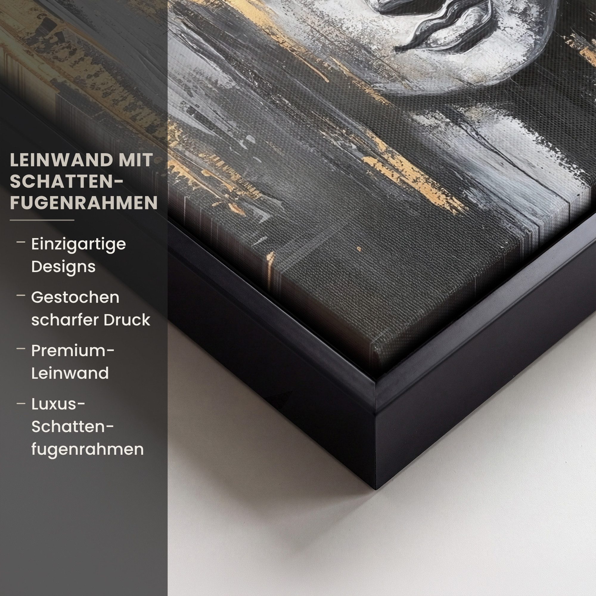 OneMillionCanvasses® Leinwandbild mit Rahmen - Buddha - Pinselstriche - Gold - Abstrakt, Fotodruck (1 St), Leinwand Bilder Klein, Wand Dekoration Aesthetic 20x2 – Bild 3 von 5