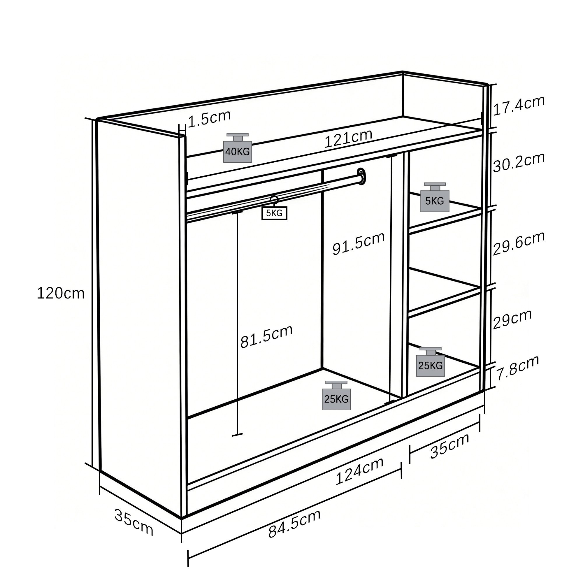 VCM Kleiderschrank Palosa L 120x124x35cm
