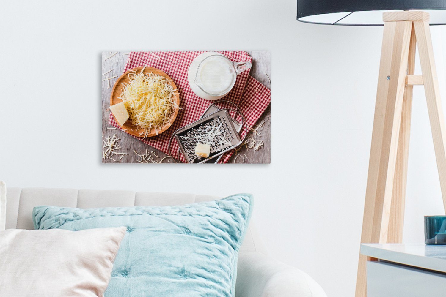 das OneMillionCanvasses® Wanddeko, Nudelgericht Leinwandbild für Leinwandbilder, Aufhängefertig, Zutaten (1 30x20 mit Parmesankäse, cm Wandbild St),