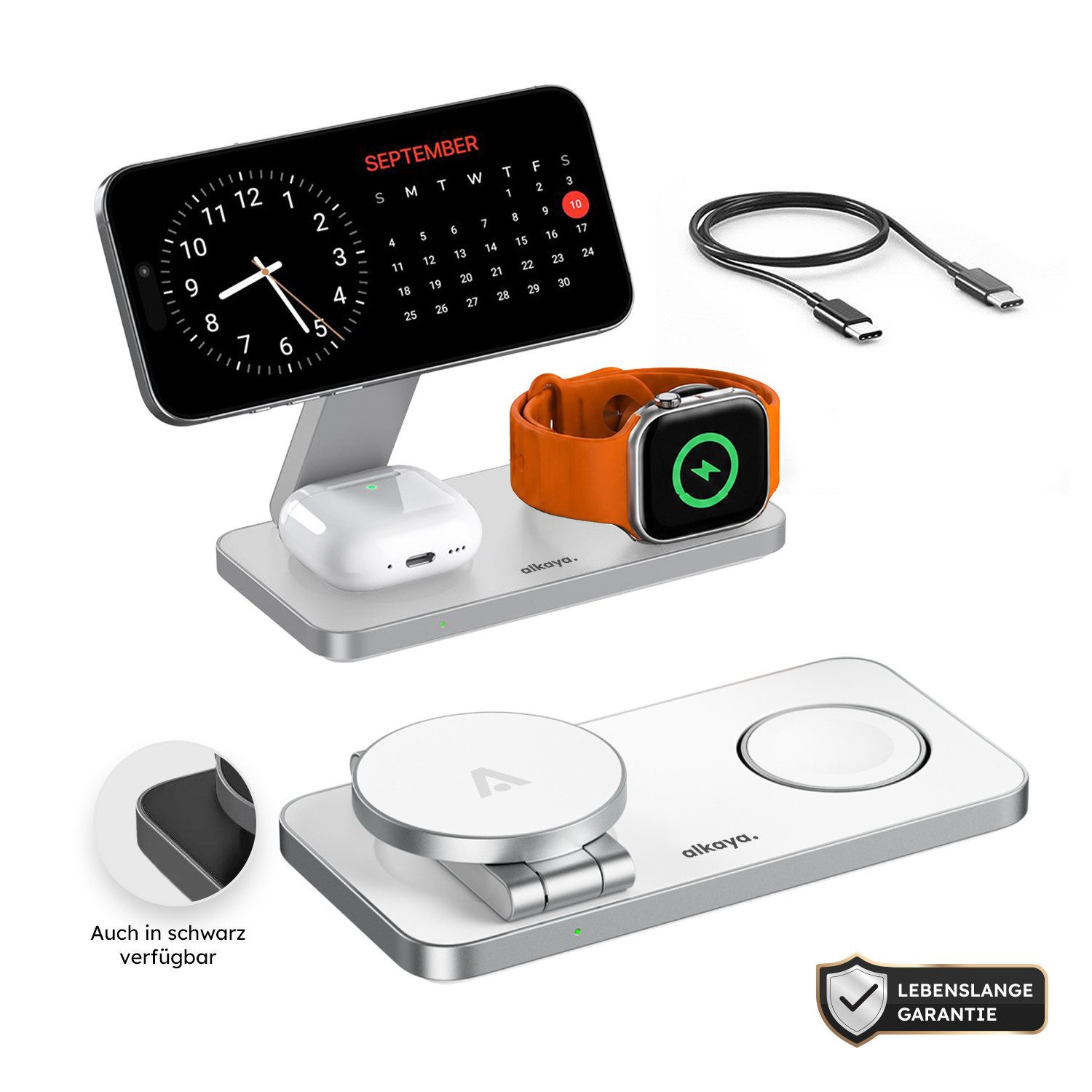 alkaya. Ladestation Apple Watch iPhone 3in1 MagSafe Ladegerät Ladestation (3000 mA)