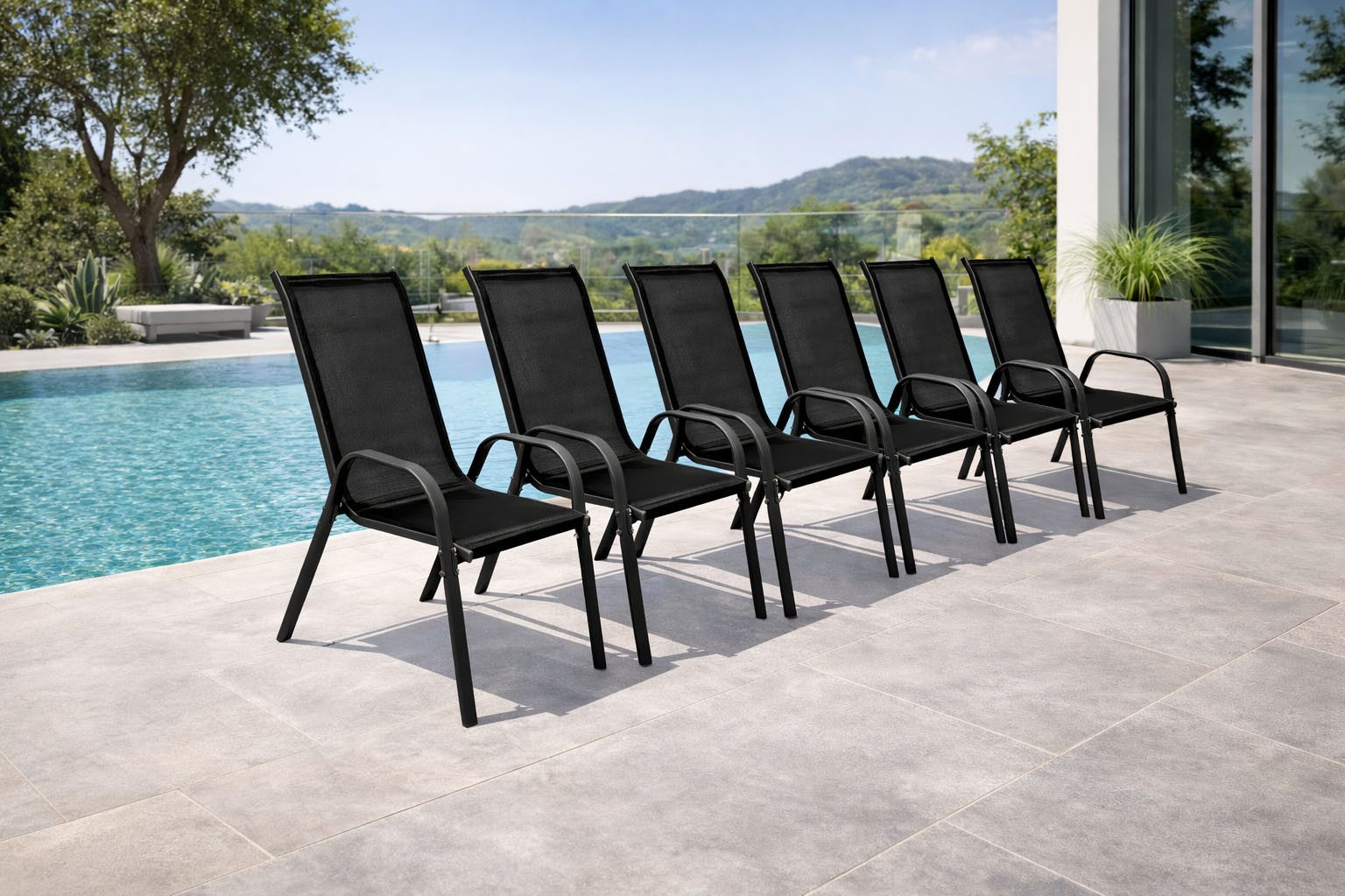 Mojawo Armlehnstuhl 6er Outdoorstuhl Gartenstuhl Stapelstuhl Metall Anthraz günstig online kaufen